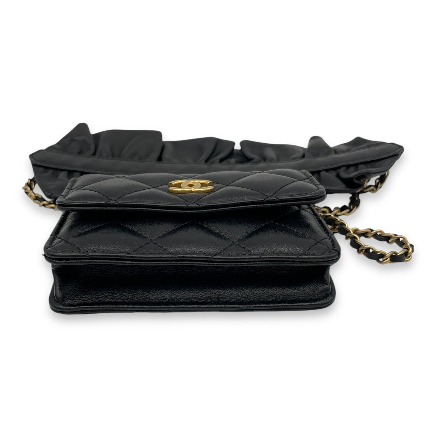 Classic Flap Chain Mini Black Card Holder in Lambskin, Gold hardware