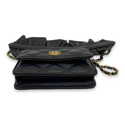 Classic Flap Chain Mini Black Card Holder in Lambskin, Gold hardware