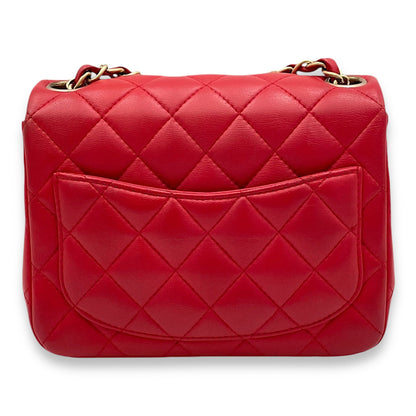 Classic Mini Red Crossbody Bag in Lambskin, Gold hardware