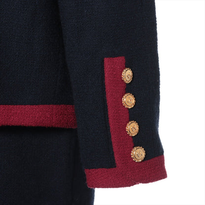 Chanel Coconut Button Vintage Wool Setup 34  Navy x Red 20370 Wicker G Button
