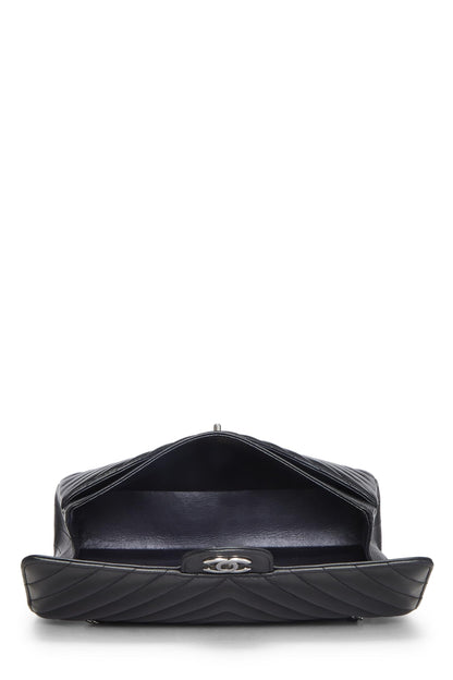 Chanel,  Black Chevron Lambskin Classic Double Flap Medium, Black