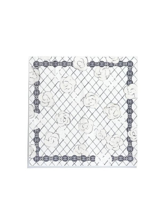 Camellia Square Silk Scarf White Chanel