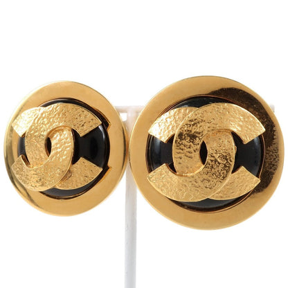 CHANEL Earring Plated Gold black COCO Mark Women Used
