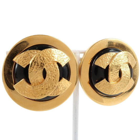 CHANEL Earring Plated Gold black COCO Mark Women Used