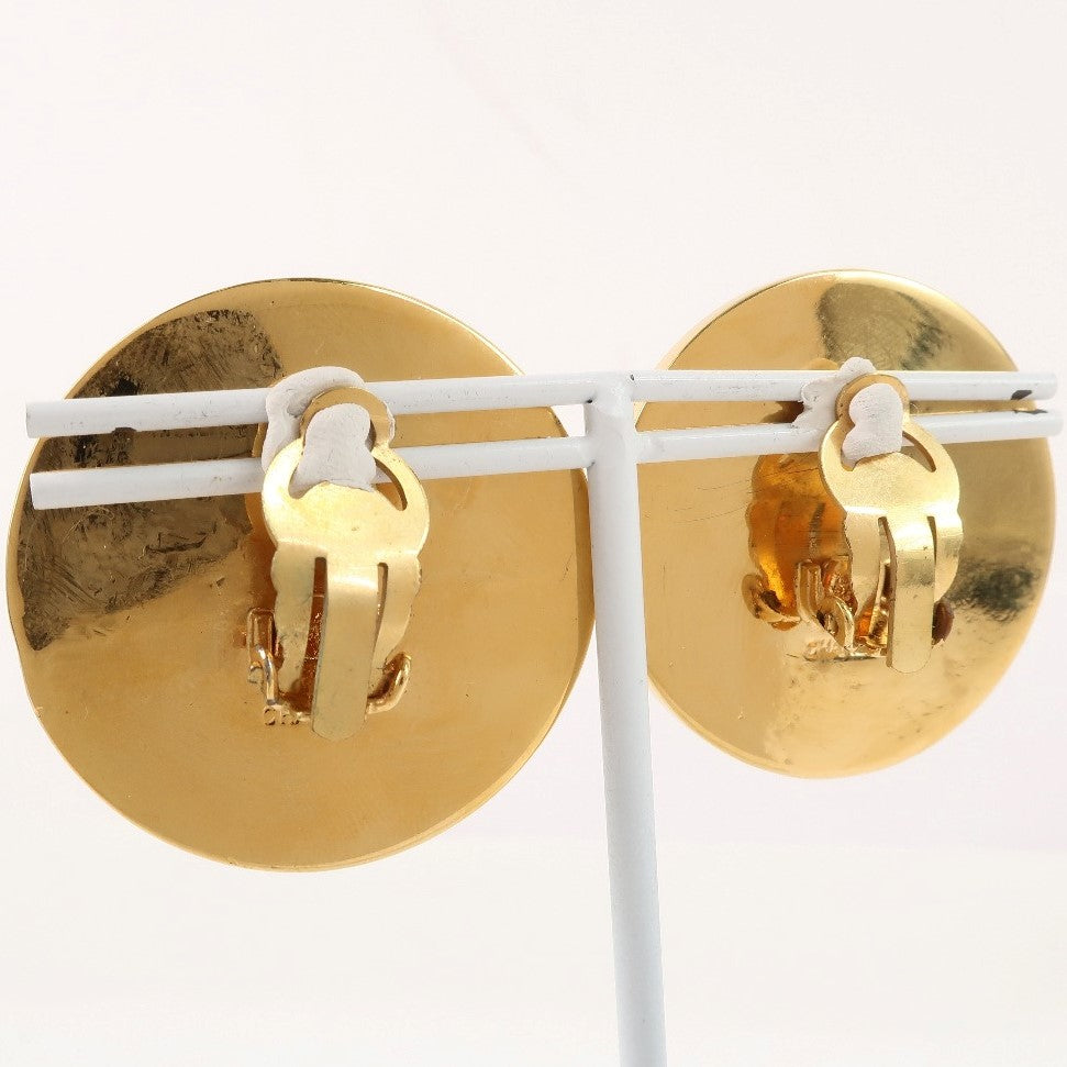 CHANEL Earring Plated Gold black COCO Mark Women Used