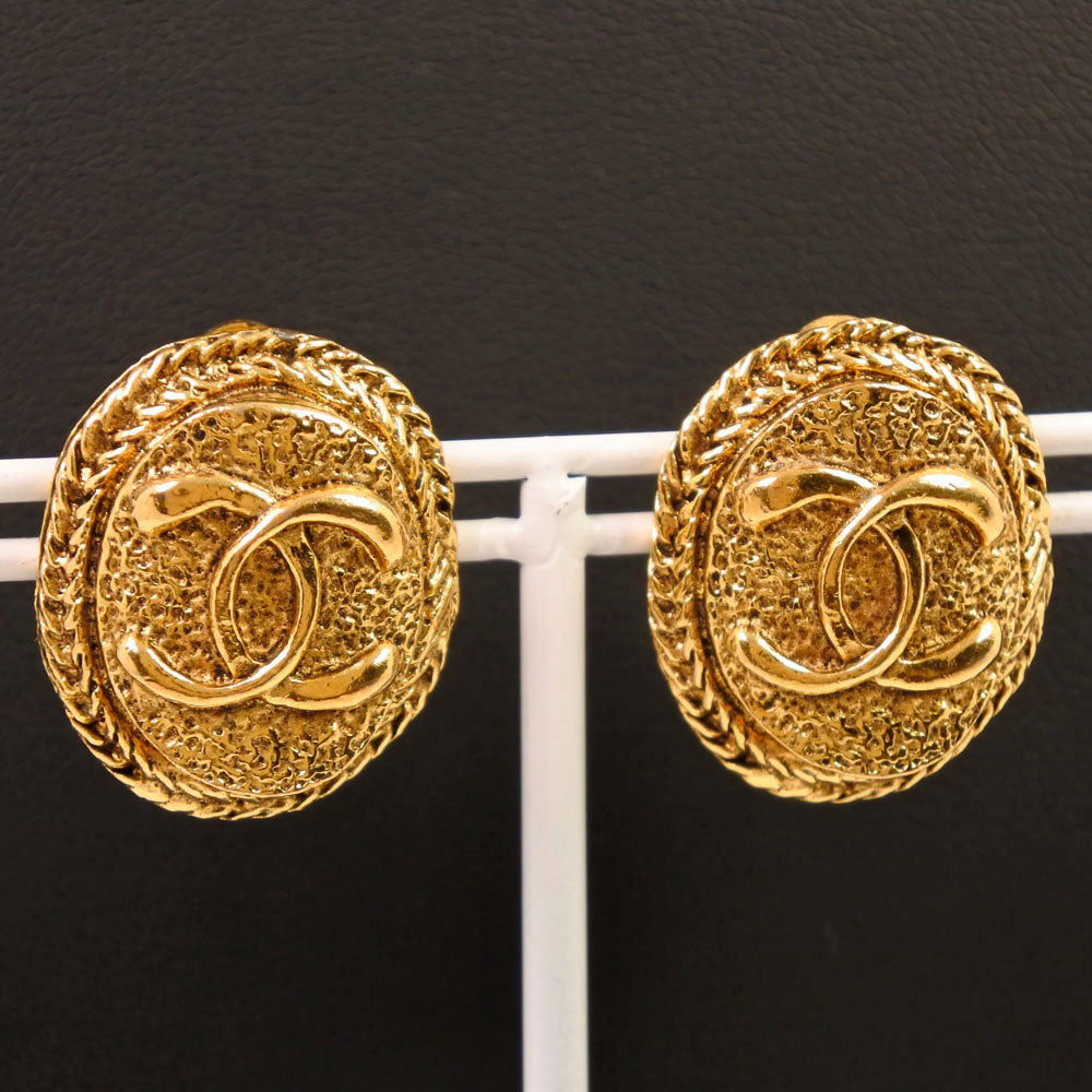 CHANEL Earring Plated Gold gold vintage COCO Mark Women Used
