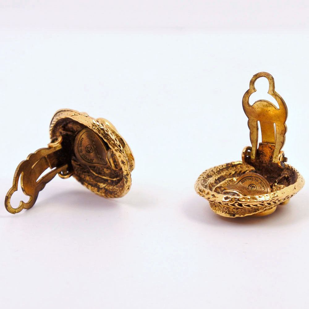 CHANEL Earring Plated Gold gold vintage COCO Mark Women Used