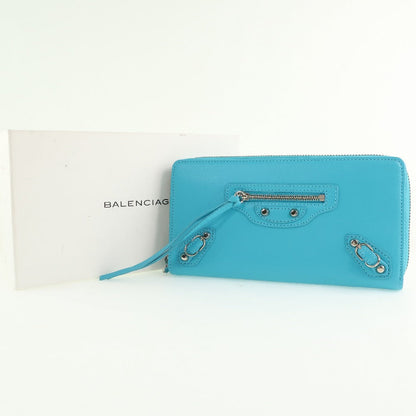 BALENCIAGA Long Wallet Purse Calfskin Blue Zip Around City Women