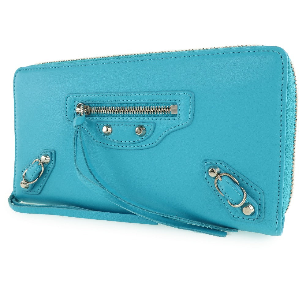 BALENCIAGA Long Wallet Purse Calfskin Blue Zip Around City Women