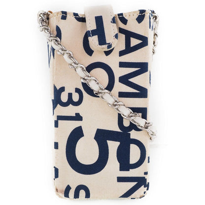 CHANEL Pouch canvas White / blue Chain pouch Women Used