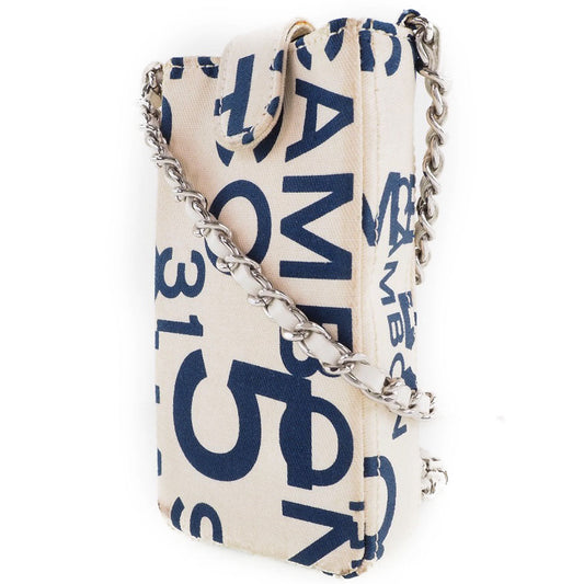 CHANEL Pouch canvas White / blue Chain pouch Women Used