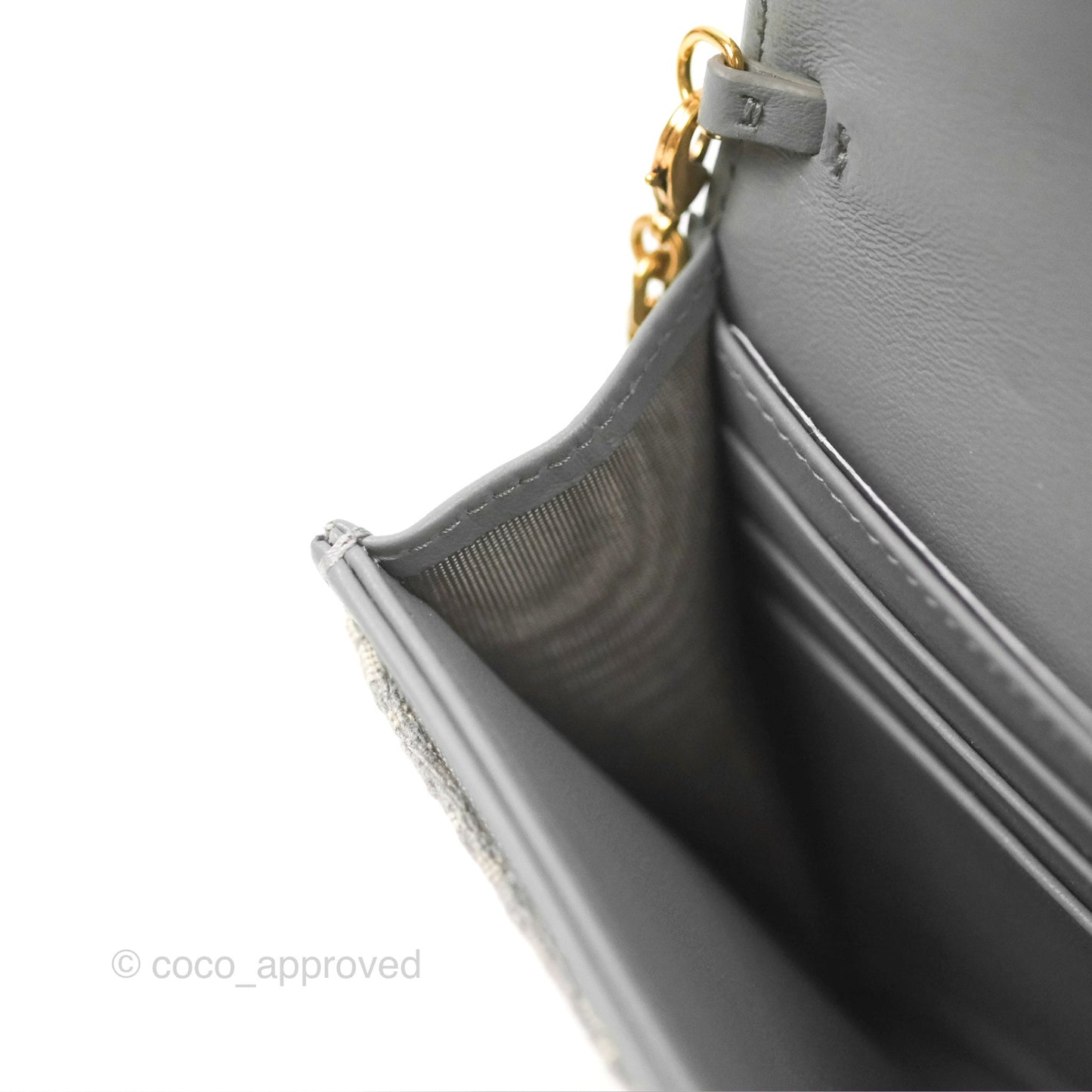 Dior Saddle Wallet On Chain Grey Oblique