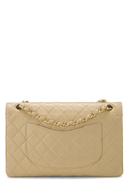 Chanel,  Beige Quilted Lambskin Curved Double Flap Medium, Beige