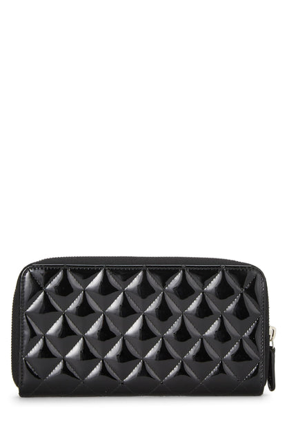 Chanel,  Black Quilted Patent Leather Zip Wallet, Black