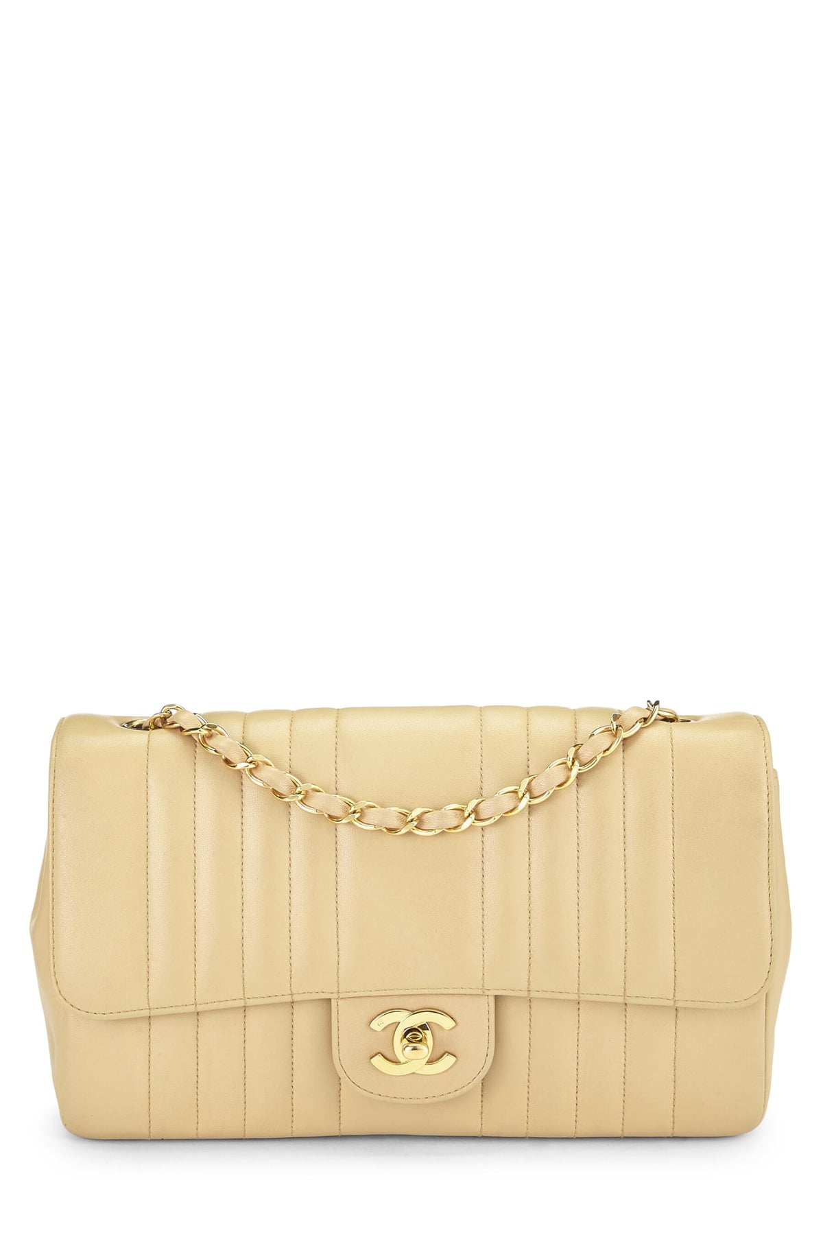 Chanel,  Beige Vertical Lambskin Half Flap Medium, Beige