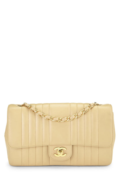 Chanel,  Beige Vertical Lambskin Half Flap Medium, Beige