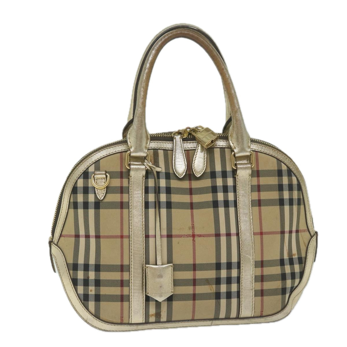 Burberry Nova Check Hand Bag Nylon Canvas Beige Auth 61344