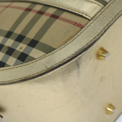 Burberry Nova Check Hand Bag Nylon Canvas Beige Auth 61344