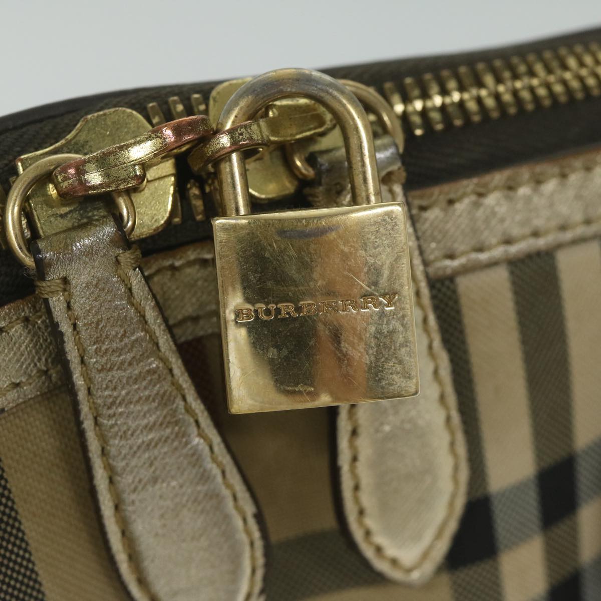 Burberry Nova Check Hand Bag Nylon Canvas Beige Auth 61344