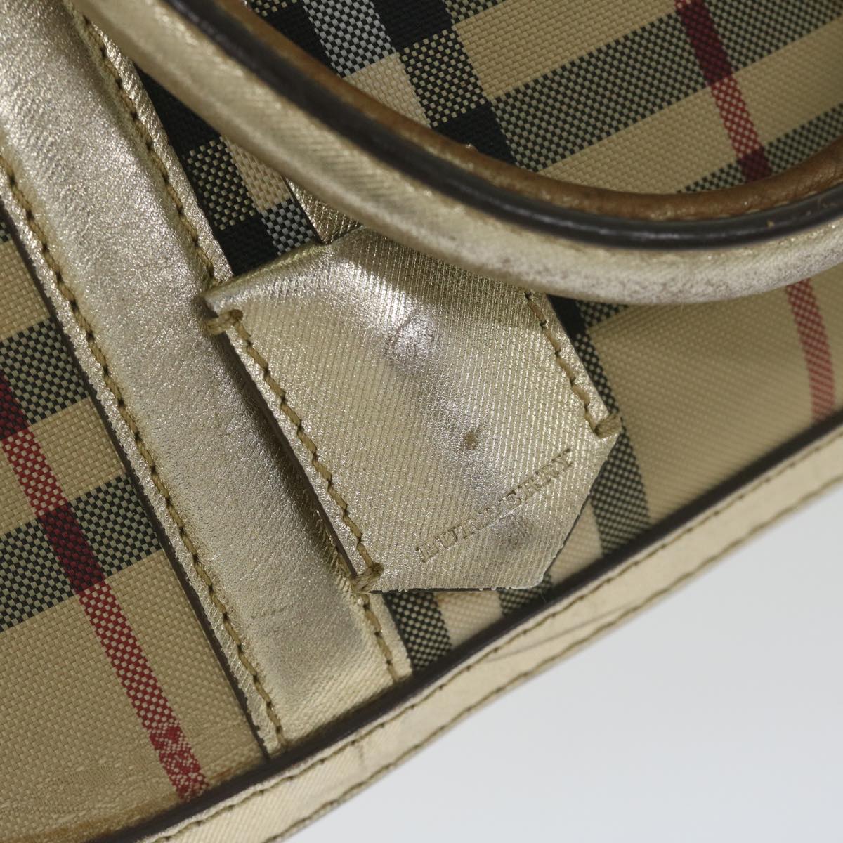 Burberry Nova Check Hand Bag Nylon Canvas Beige Auth 61344