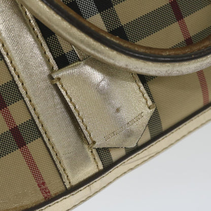 Burberry Nova Check Hand Bag Nylon Canvas Beige Auth 61344