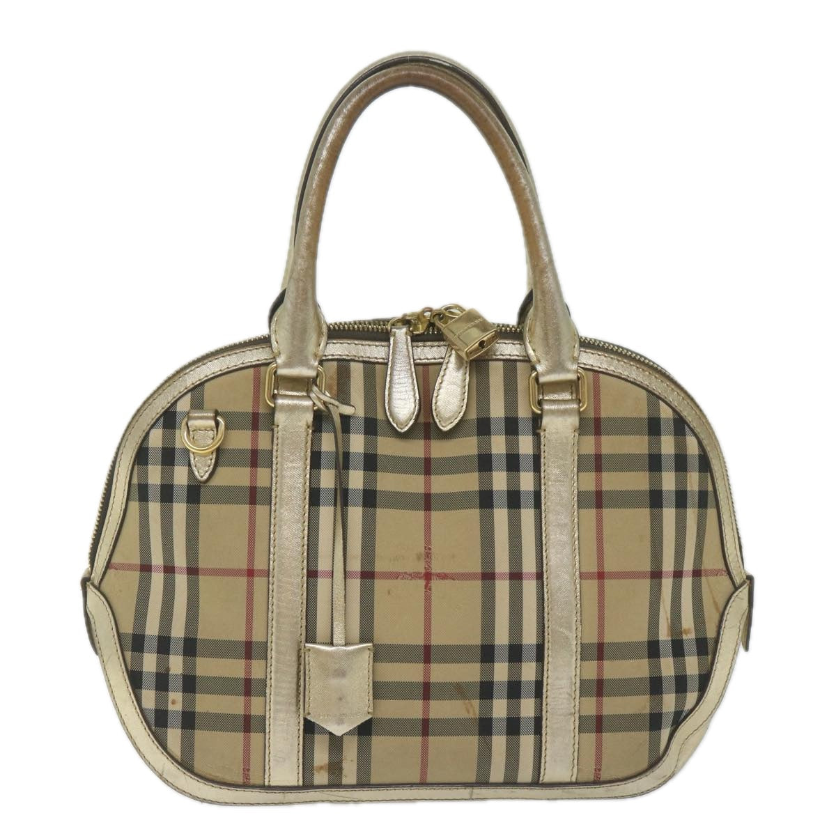 Burberry Nova Check Hand Bag Nylon Canvas Beige Auth 61344