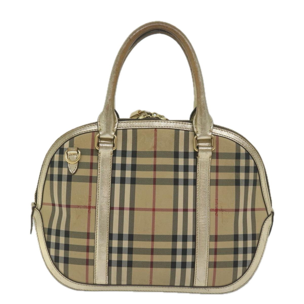 Burberry Nova Check Hand Bag Nylon Canvas Beige Auth 61344