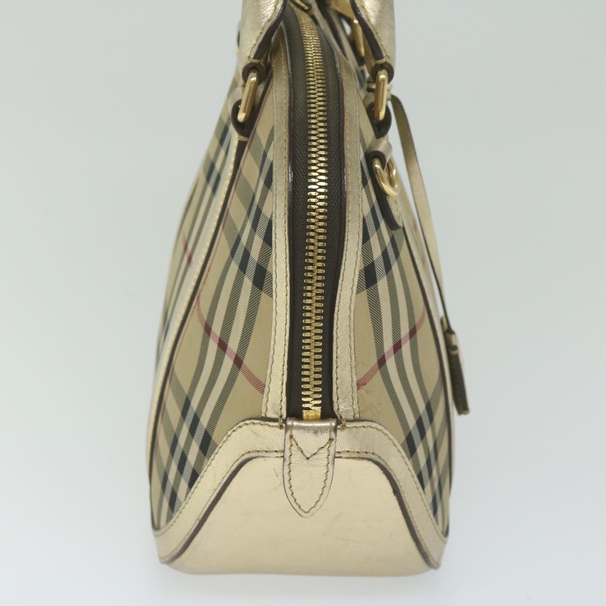 Burberry Nova Check Hand Bag Nylon Canvas Beige Auth 61344