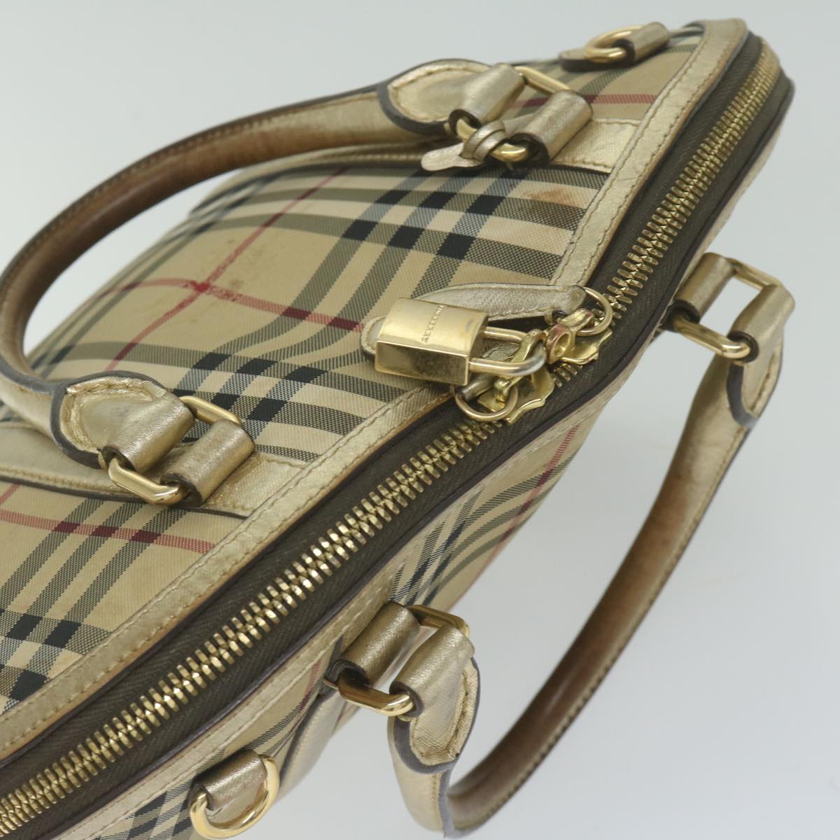 Burberry Nova Check Hand Bag Nylon Canvas Beige Auth 61344