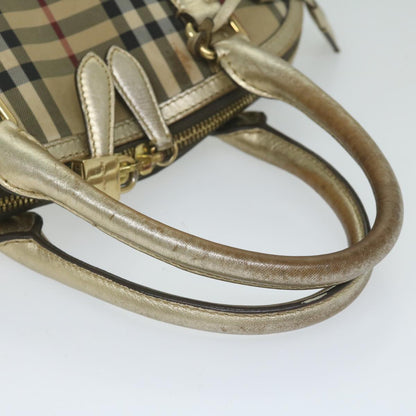Burberry Nova Check Hand Bag Nylon Canvas Beige Auth 61344