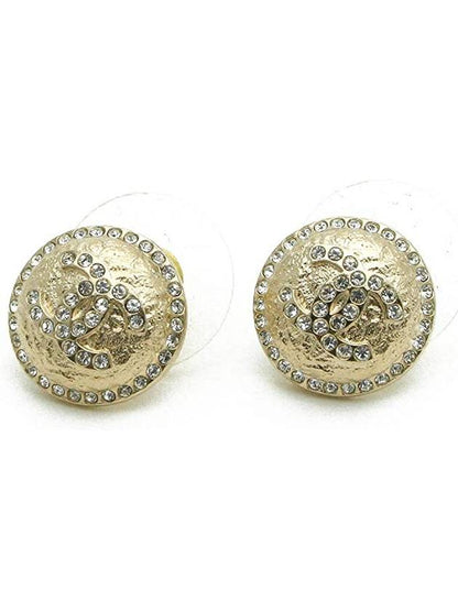 CC Logo Rhinestone Round Earrings Gold Chanel