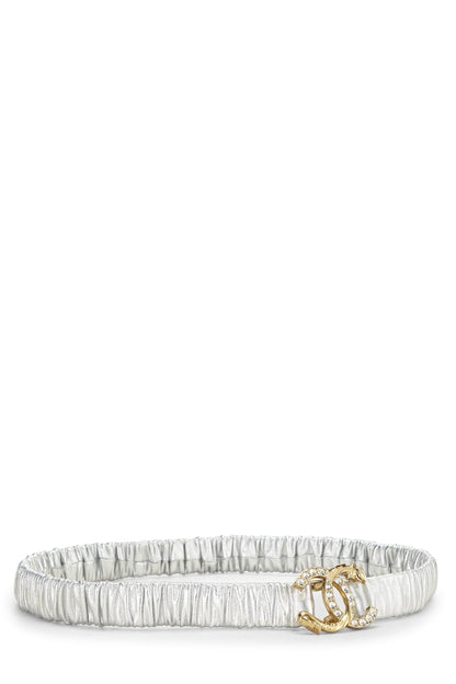 Chanel,  Silver Leather & Crystal 'CC' Belt, Silver