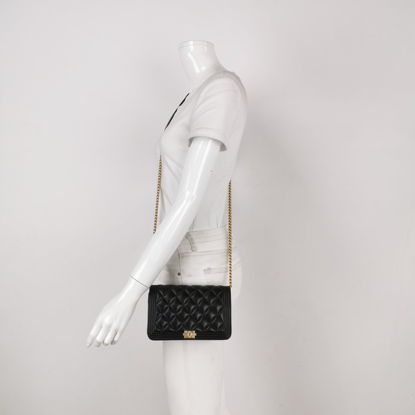 Chanel Wallet on Chain Boy Flap Black Lambskin Leather Gold Hardware