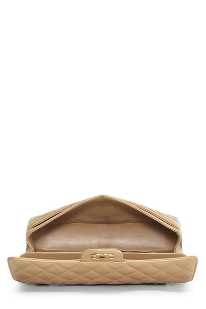 Chanel,  Beige Quilted Caviar Classic Double Flap Medium, Beige