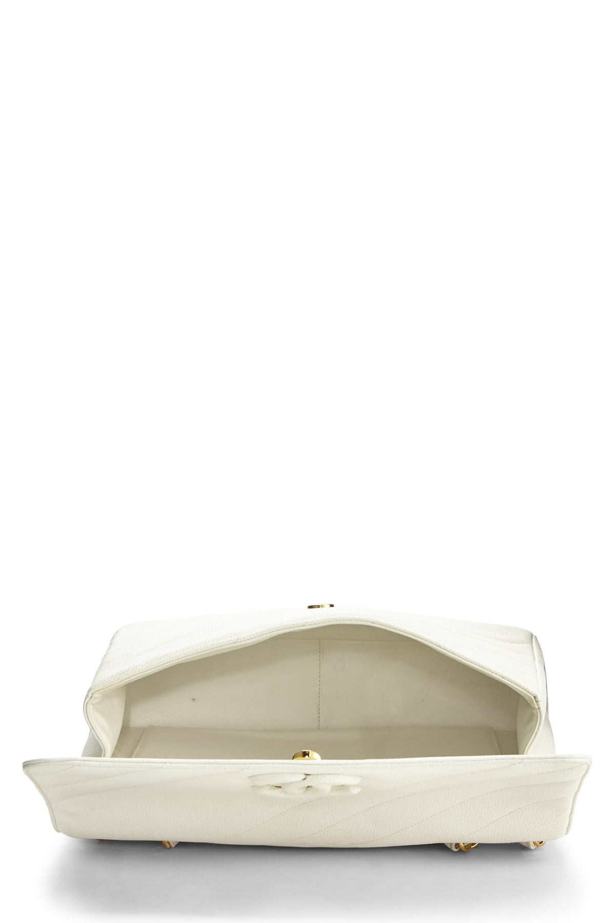 Chanel,  White Caviar Diagonal Flap Jumbo, White