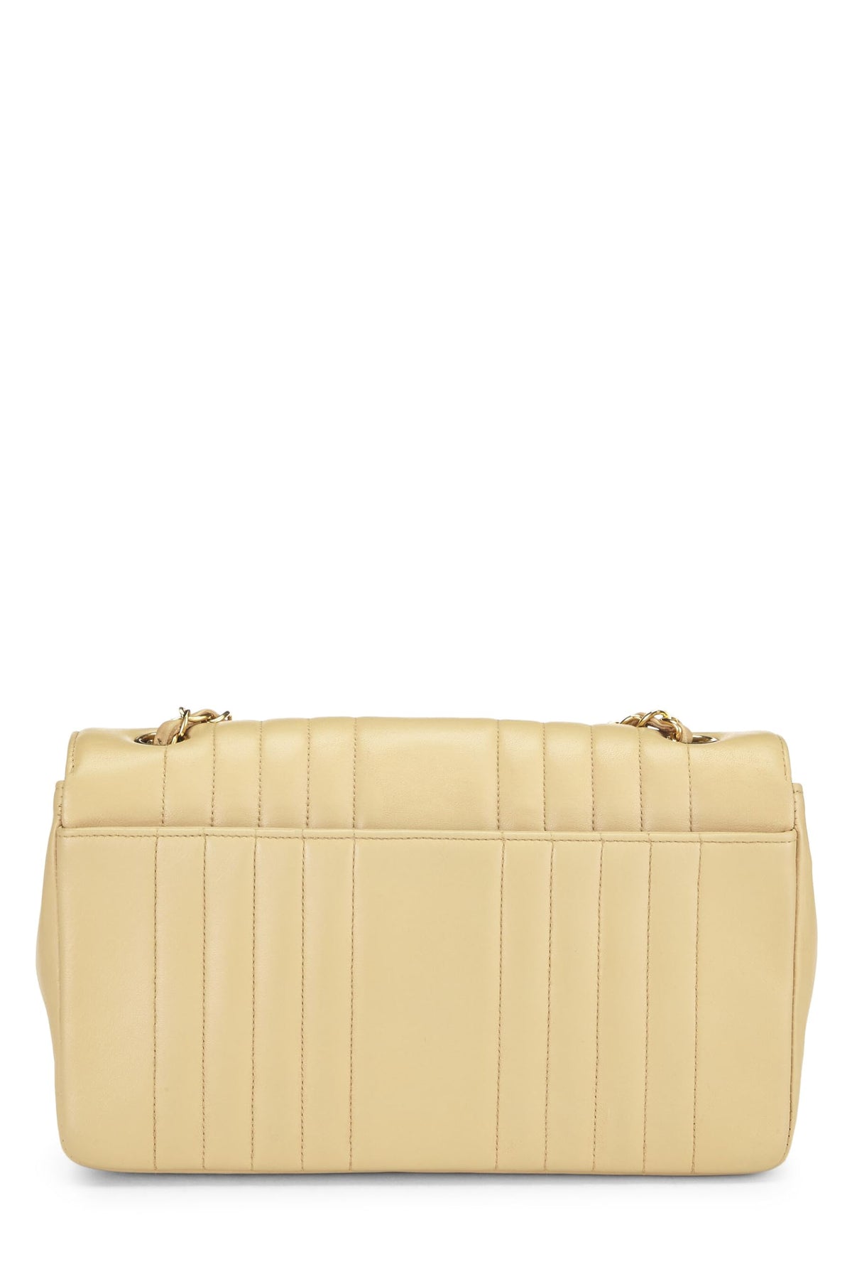 Chanel,  Beige Vertical Lambskin Half Flap Medium, Beige