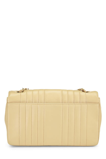 Chanel,  Beige Vertical Lambskin Half Flap Medium, Beige