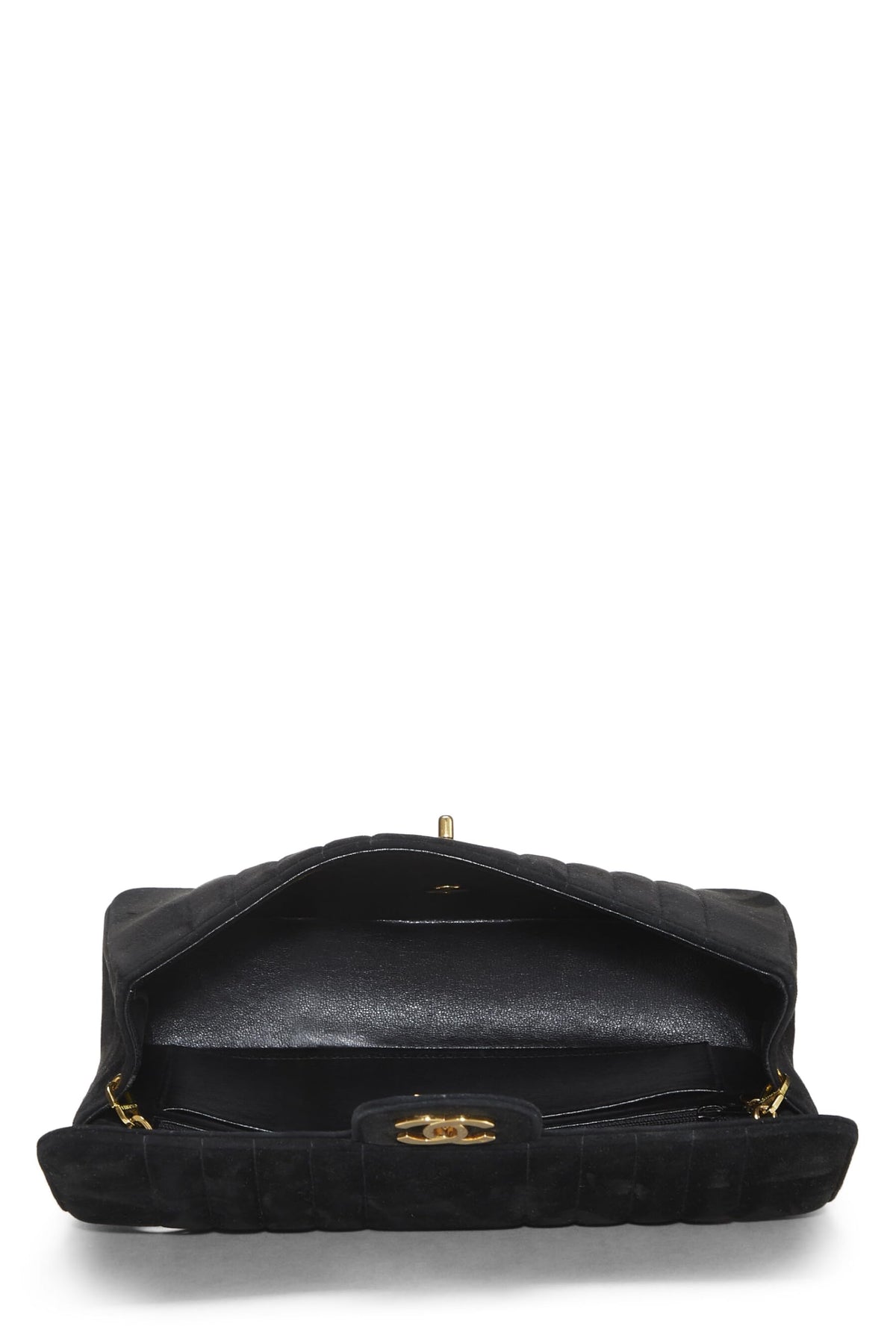 Chanel,  Black Vertical Suede Half Flap Medium, Black