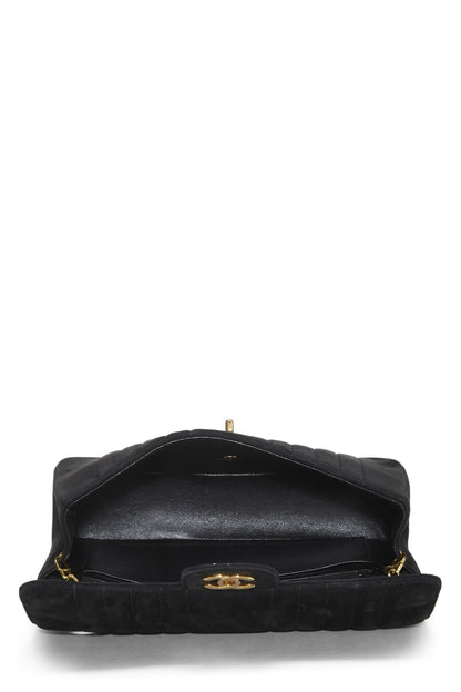 Chanel,  Black Vertical Suede Half Flap Medium, Black