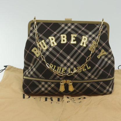 Burberry Nova Check Blue Label Chain Hand Bag Canvas Brown Auth 61800
