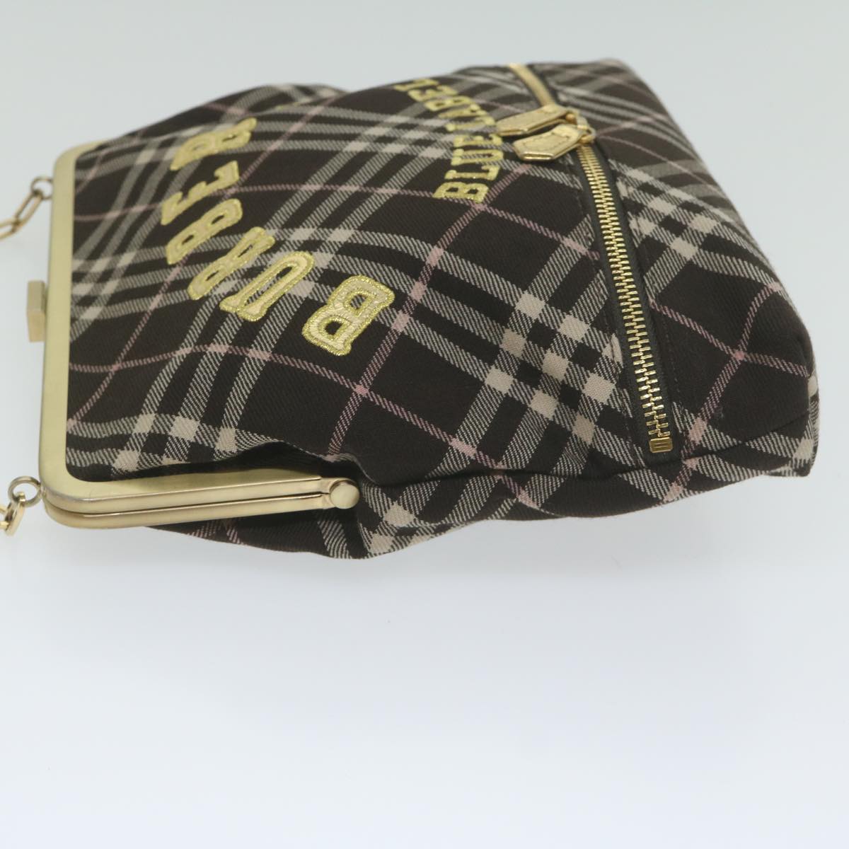 Burberry Nova Check Blue Label Chain Hand Bag Canvas Brown Auth 61800