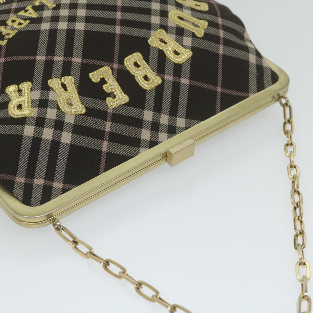 Burberry Nova Check Blue Label Chain Hand Bag Canvas Brown Auth 61800