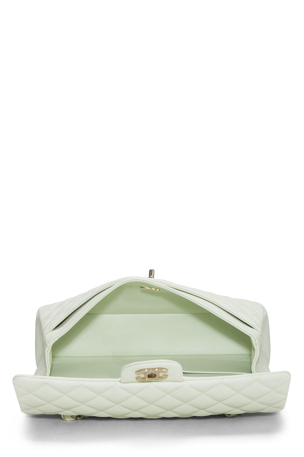 Chanel,  Green Quilted Caviar Classic Double Flap Medium, Green