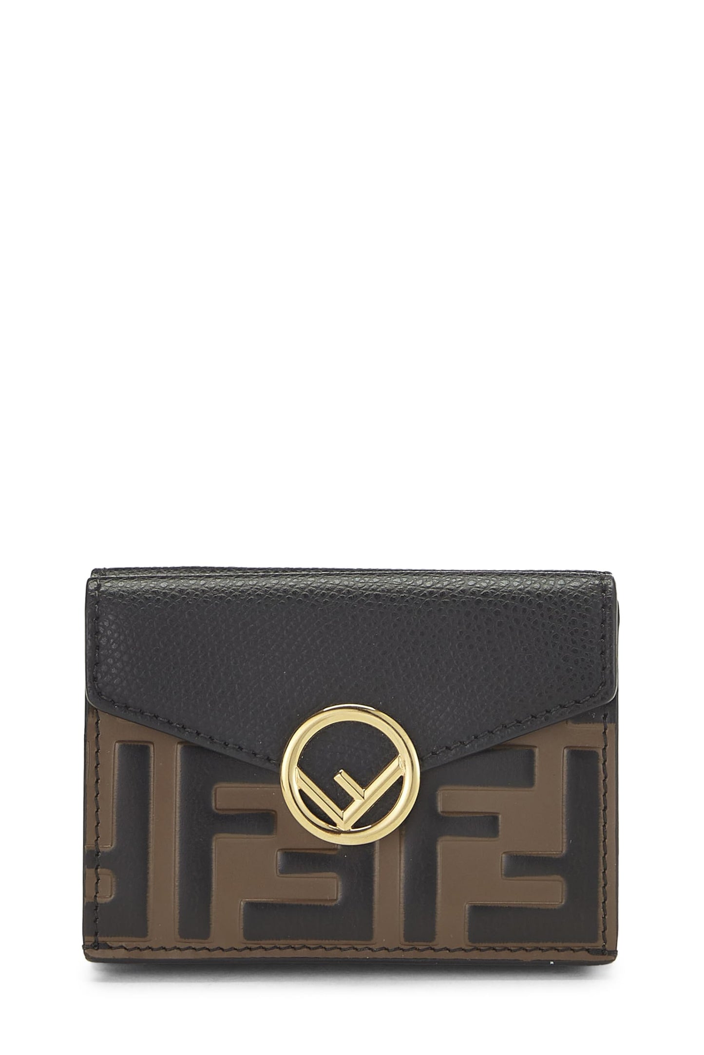 Fendi,  Black Leather 'F is Fendi' Compact Wallet, Black