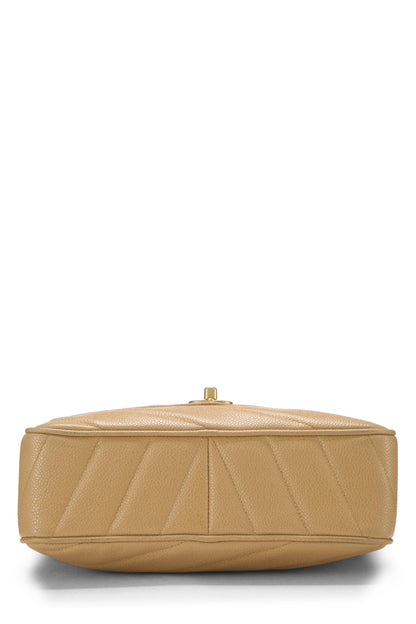 Chanel,  Beige Quilted Caviar Envelope Camera Bag Medium, Beige