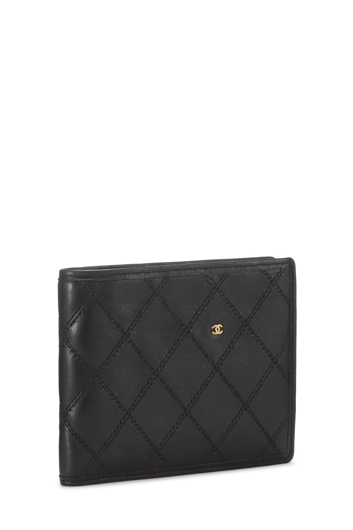 Chanel,  Black Quilted Lambskin Bifold Wallet, Black