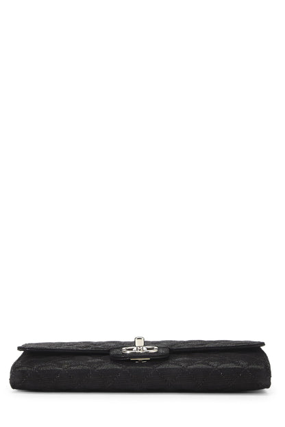 Chanel,  Black Quilted Nubuck East/West Wallet On Chain (WOC), Black