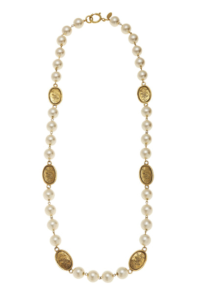 Chanel,  Gold & Faux Pearl Necklace, Gold