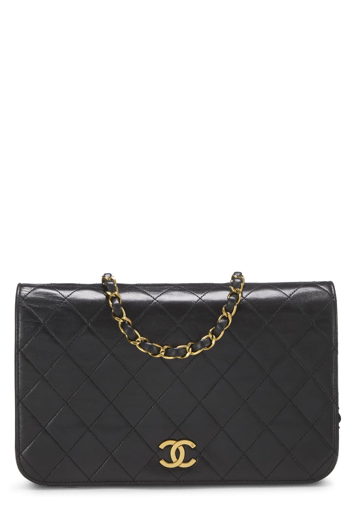 Chanel,  Black Quilted Lambskin Snap Full Flap Small, Black