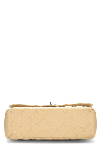Chanel,  Beige Quilted Caviar New Classic Double Flap Jumbo, Beige